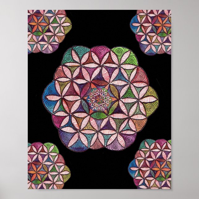 Blume des Lebens Wasserfarben Kunst Poster (Vorne)