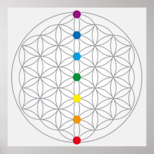 Blume des Lebensdesigns und 7 Chakras-Regenbogenfa Poster