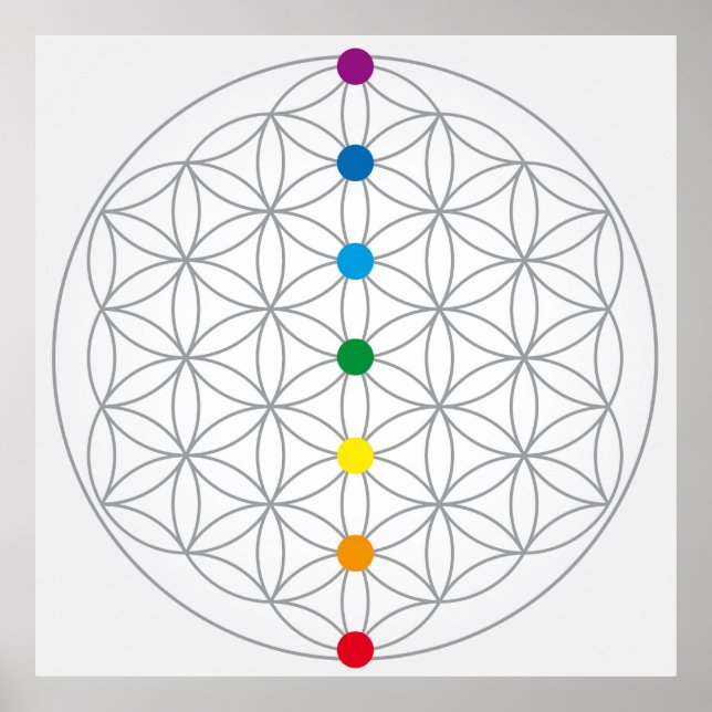 Blume des Lebensdesigns und 7 Chakras-Regenbogenfa Poster (Vorne)