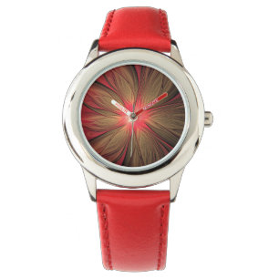 Blume des roten Fraktals Armbanduhr
