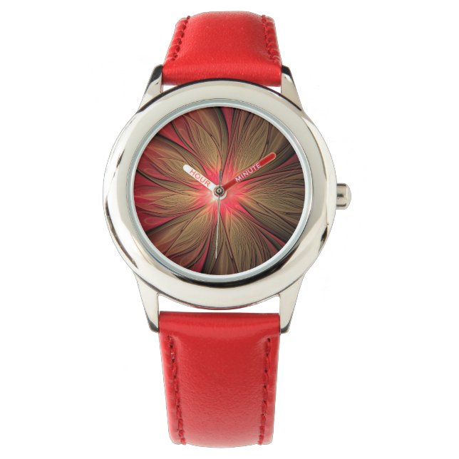 Blume des roten Fraktals Armbanduhr (Vorderseite)