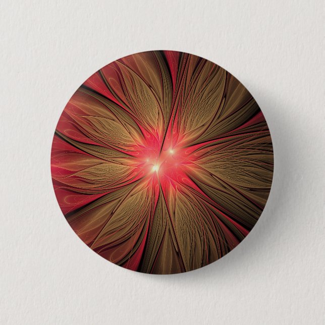 Blume des roten Fraktals Button (Vorderseite)