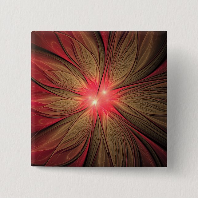Blume des roten Fraktals Button (Vorderseite)