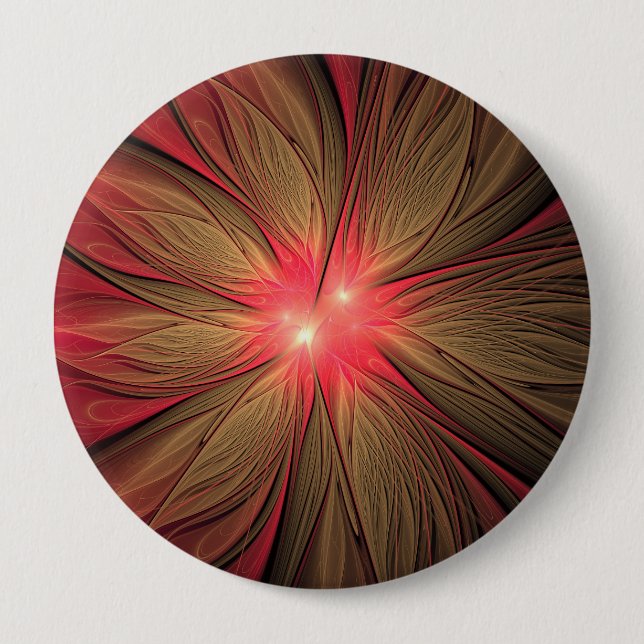 Blume des roten Fraktals Button (Vorderseite)