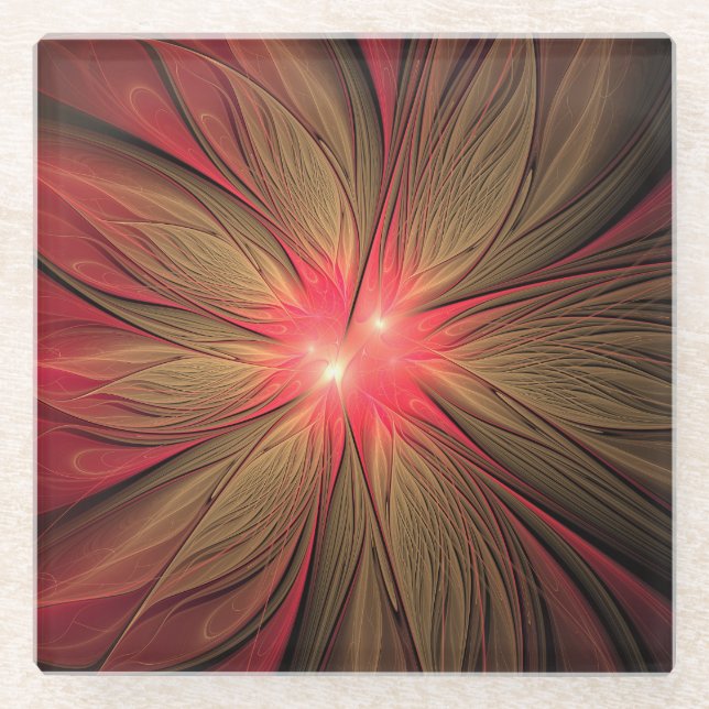 Blume des roten Fraktals Glasuntersetzer (Vorderseite)