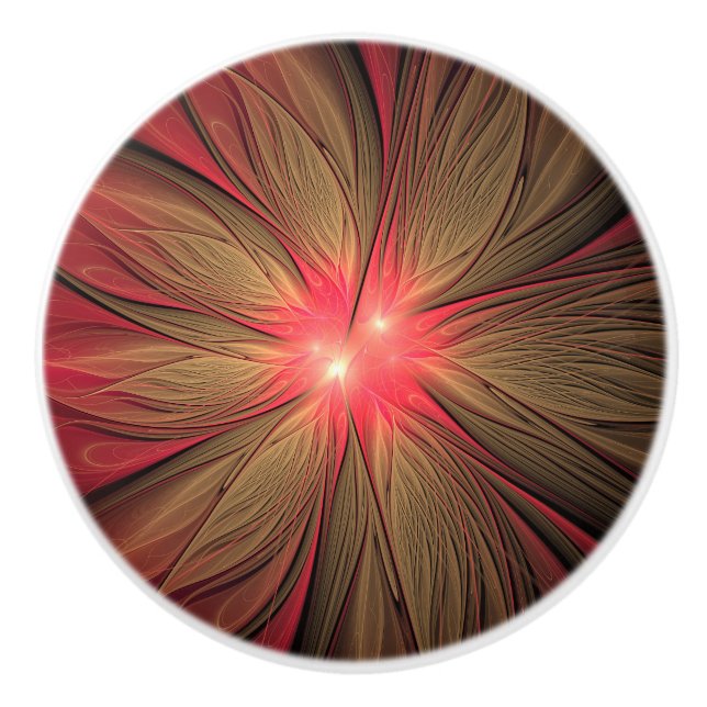 Blume des roten Fraktals Keramikknauf (Vorderseite)