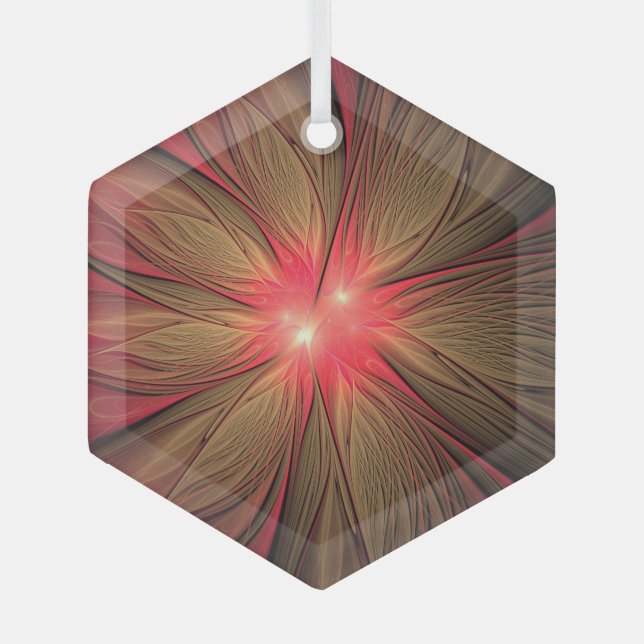 Blume des roten Fraktals Ornament Aus Glas (Vorderseite)