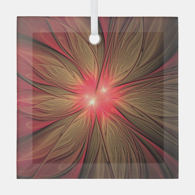 Blume des roten Fraktals Ornament Aus Glas (Vorderseite)