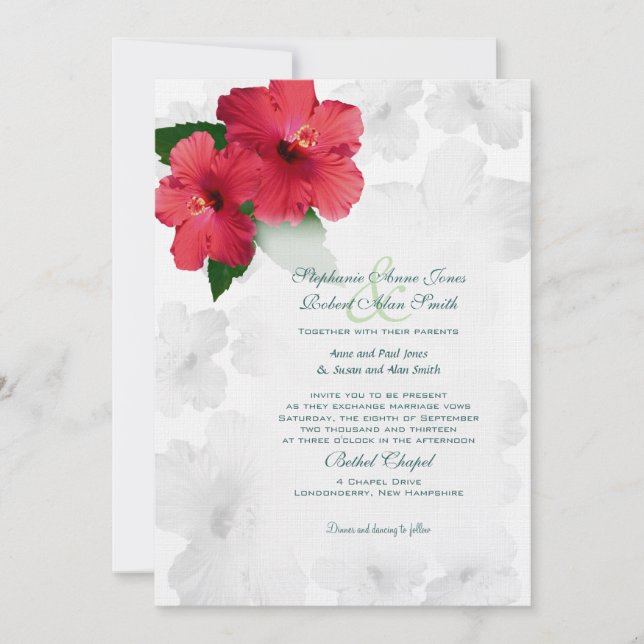 Blume des Roten Hibiskus, Einladung zum Hochzeitse (Vorderseite)