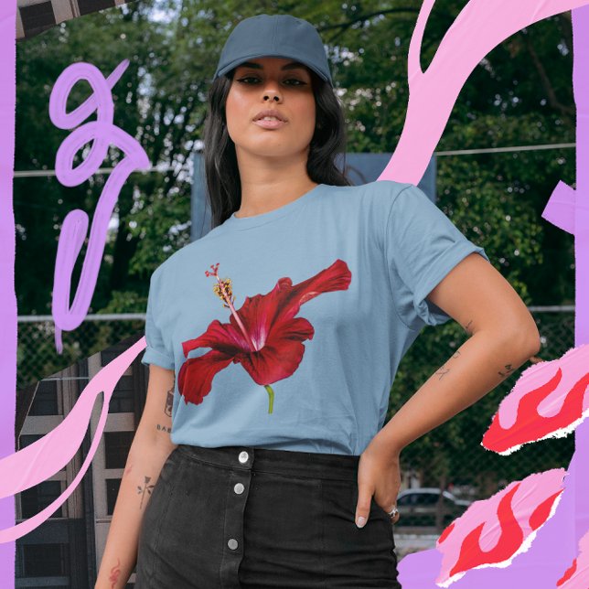 Blume des roten Hibiskus Seitenansicht der Frauena T-Shirt (Red Hibiscus Flower Side View Women's T-Shirt)