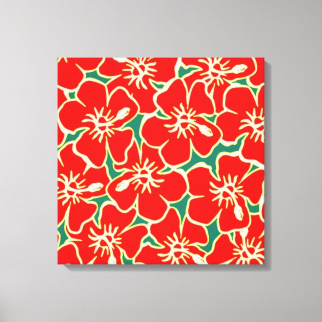 Blume des Roten Hibiskus Tropische Hawaiische Maue Leinwanddruck (Vorderseite)