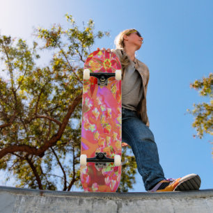 Blume des Rotsukkulenten Sedum auf Burnt Orange Skateboard