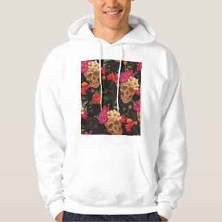 Blume des Schädels: Nahtloser dunkler Hintergrund. Hoodie