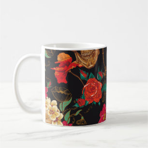 Blume des Schädels: Nahtloser dunkler Hintergrund. Kaffeetasse