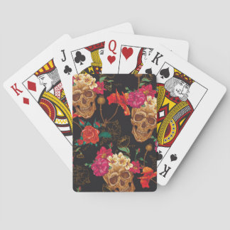 Blume des Schädels: Nahtloser dunkler Hintergrund. Spielkarten
