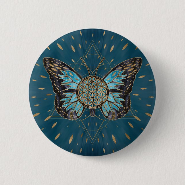 Blume des Schmetterlings - Blauer Edelstein und Go Button (Vorderseite)