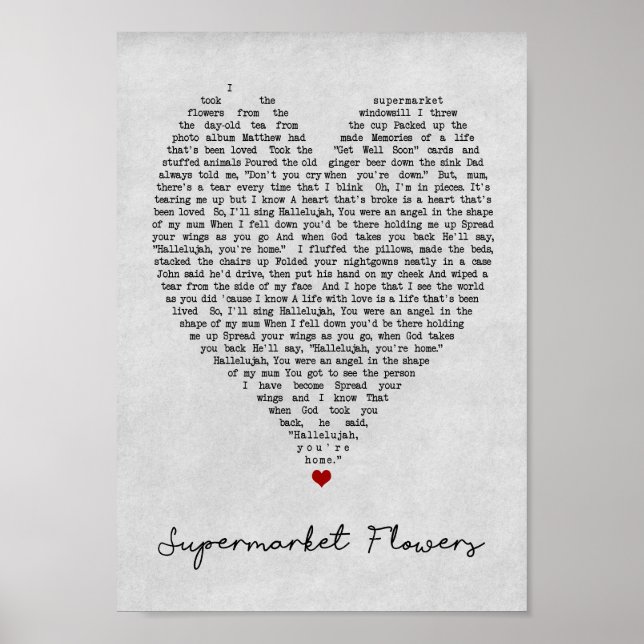 Blume des Supermarkts Grau Heart Song Lyric Print Poster (Vorne)