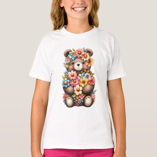 Blume des Tierfrühlings Niedlicher Bär T-Shirt (Vorderseite)