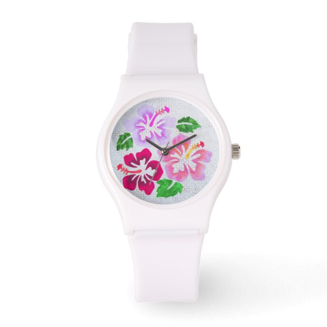 Blume des tropischen Hibiskus Hawaii Ladys Armbanduhr (Vorderseite)
