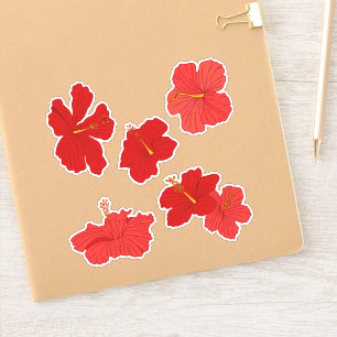 Blume des tropischen Hibiskus in Rot und Pfirsich Aufkleber