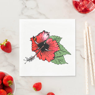 Blume des tropischen Roten Hibiskus mit grünen Blä Serviette
