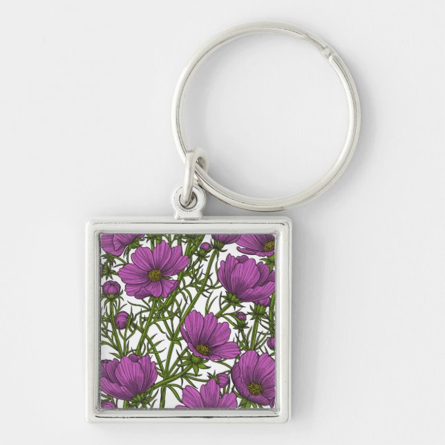 Blume des violetten Kosmos Schlüsselanhänger (Vorne)