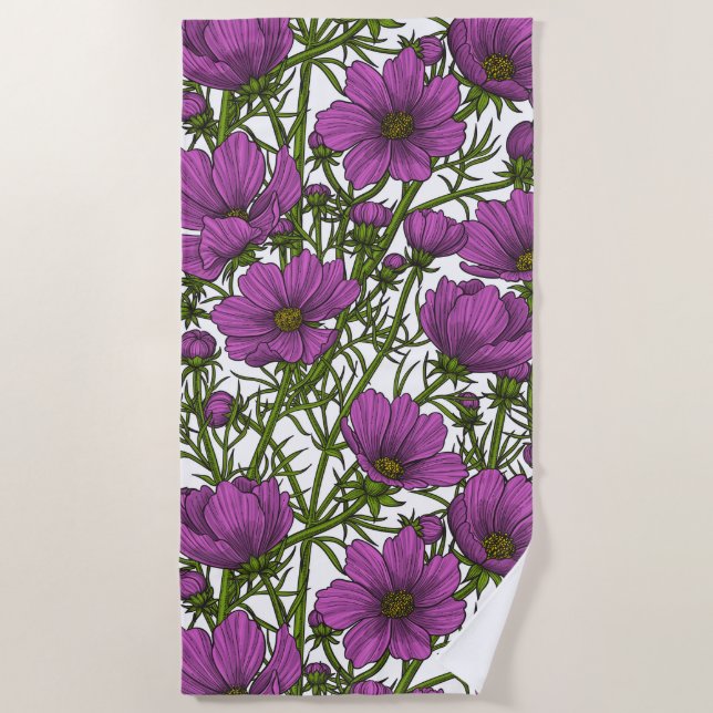 Blume des violetten Kosmos Strandtuch (Vorderseite)