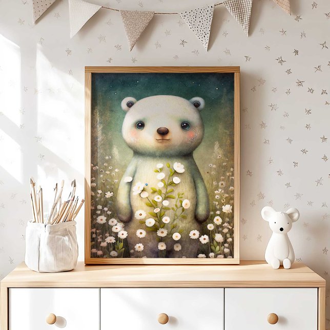 Blume des Waldbabys | Bärenwand Poster (Woodland Bear Nursery Wall Decor | Gender Neutral by TinkPrints.)