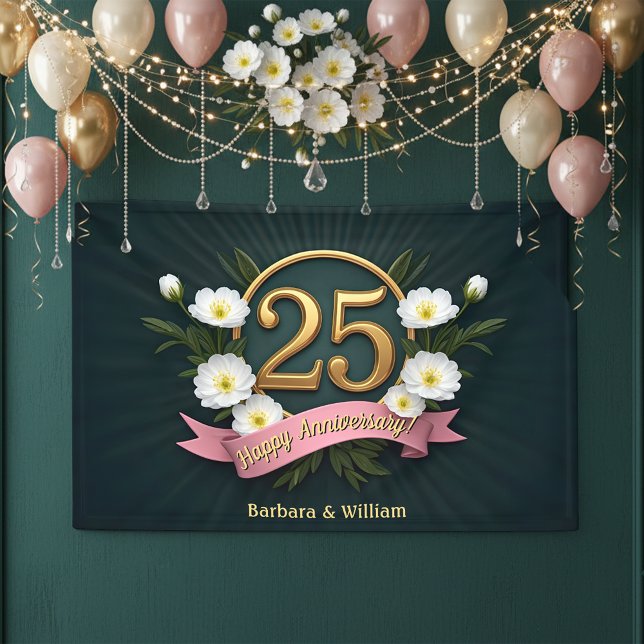 Blume des Weißen Anemons 25. Hochzeitstag Banner (Von Creator hochgeladen)