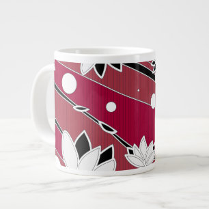 Blume des weißen Lotus auf den roten Streifen Jumbo-Tasse