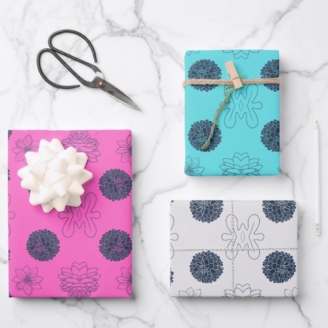 Blume Design 3 Sets Wrapper Geschenkpapier Set (Vorderseite)