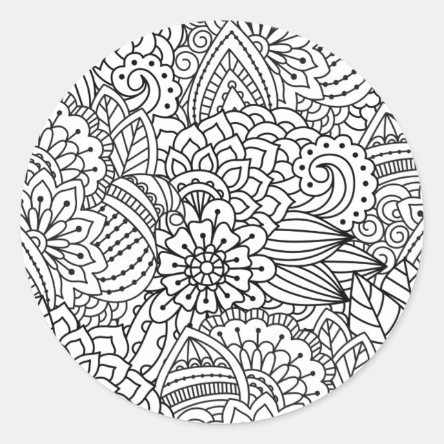 Blume Design Doodle Runder Aufkleber (Vorderseite)