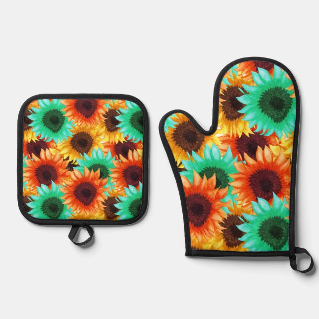 Blume Design Küche Pothalter Ofenhandschuh & Topflappen-Set (Vorderseite)