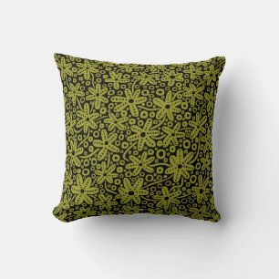 Blume Design - Olive Green auf Black Kissen