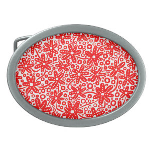 Blume Design - Rot auf Weiß Ovale Gürtelschnalle