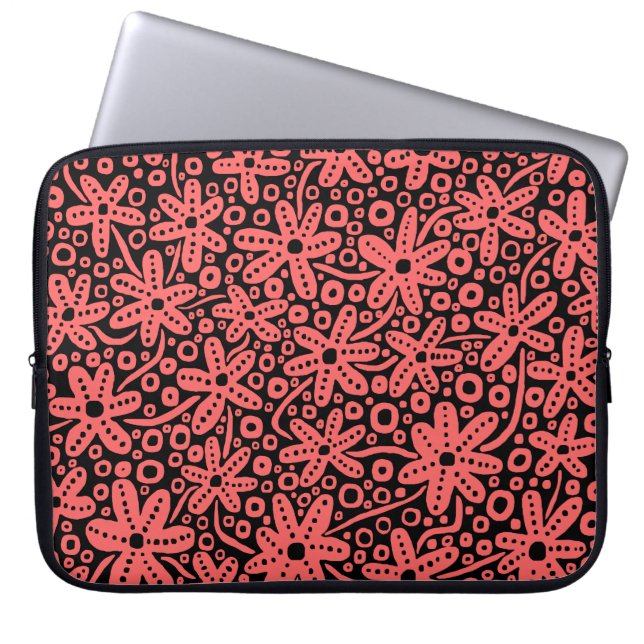 Blume Design - Tropisches Rosa auf Schwarz Laptopschutzhülle (Vorderseite)
