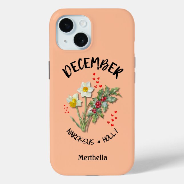 Blume DEZEMBER Individuelle Name PEACH Case-Mate iPhone Hülle (Rückseite)