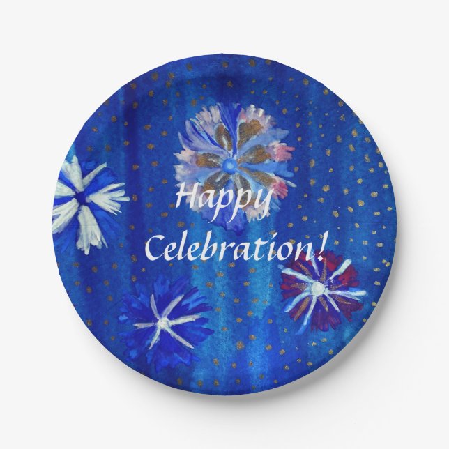 Blume, die Blue Custom Paper Teller 7 in Gezeichne (Vorderseite)