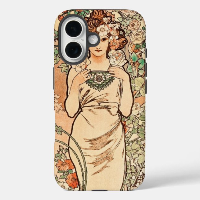 Blume - die Rose von Alphonse Mucha iPhone 16 Hülle (Rückseite)
