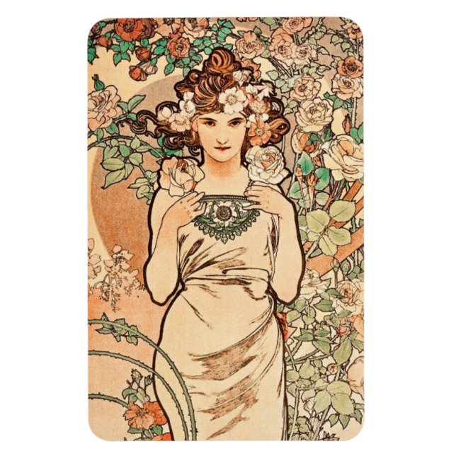 Blume - die Rose von Alphonse Mucha Magnet (Vertikal)