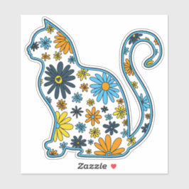 Blume-Doodle-Katze LGBTQ+ AroAce-Sonnenuntergang Aufkleber