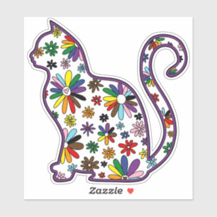 Blume Doodle Katze LGBTQ+ Rainbow Progress Pride F Aufkleber