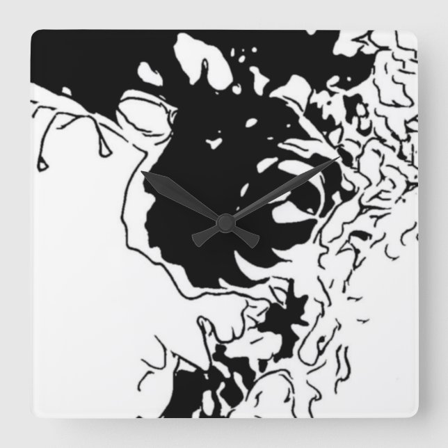 Blume Doodle Quadratische Wanduhr (Vorderseite)