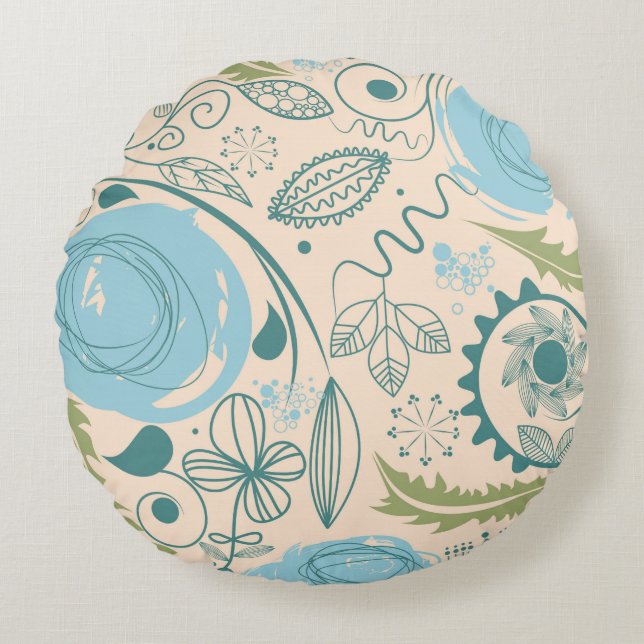 Blume Doodles Rundes Kissen (Vorderseite)
