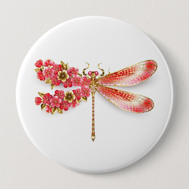 Blume Dragonfly mit Schmucksakura Button (Vorderseite)