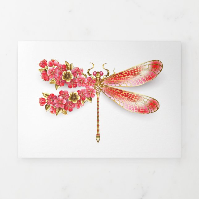 Blume Dragonfly mit Schmucksakura Dreifach Gefaltete Karte (Cover)