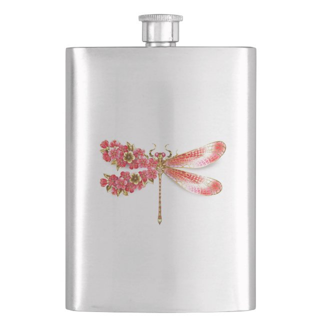 Blume Dragonfly mit Schmucksakura Flachmann (Vorderseite)