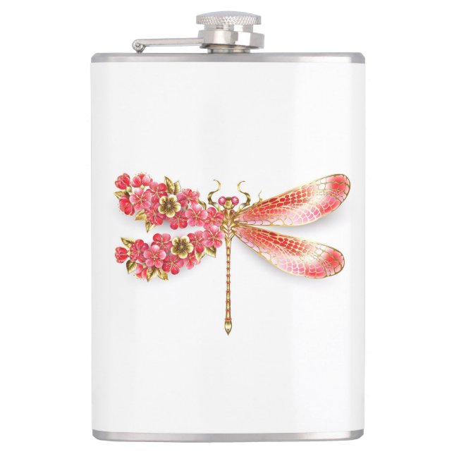 Blume Dragonfly mit Schmucksakura Flachmann (Vorderseite)