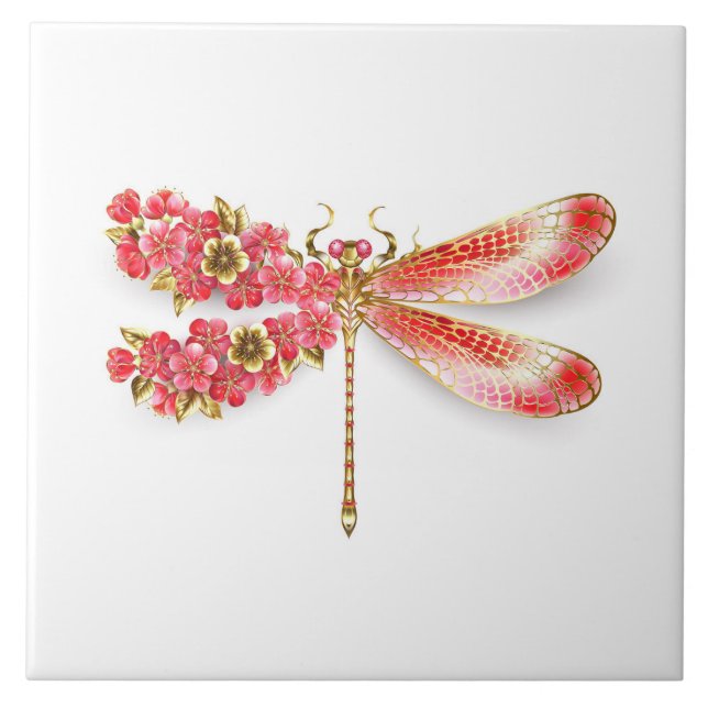 Blume Dragonfly mit Schmucksakura Fliese (Vorderseite)