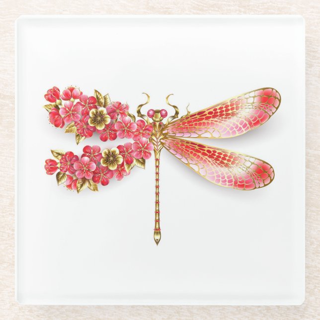 Blume Dragonfly mit Schmucksakura Glasuntersetzer (Vorderseite)